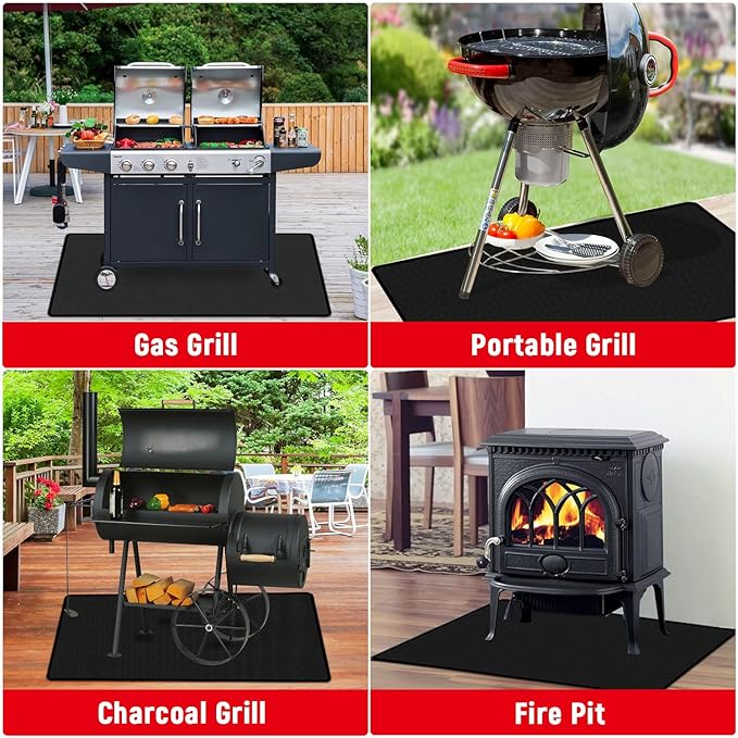 rumlick 75 x 40 inch Under Grill Mats for Outdoor Grill, Double-Sided Fireproof, Oil and Waterproof Protective Mat for Grass and Deck, Outerdoor BBQ Fire Pit Fireplace Mat