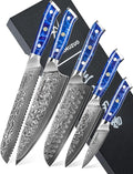 SANMUZUO Chef Cooking Knives Set- Kitchen Knife Set of 5 Piece - Ultra-Sharp VG10 Damascus Steel & Resin Handle - Xuan Series (Sapphire Blue)