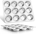 E-far Muffin Pan 12-Cup, 2-Pack Stainless Steel Cupcake Pan for Oven