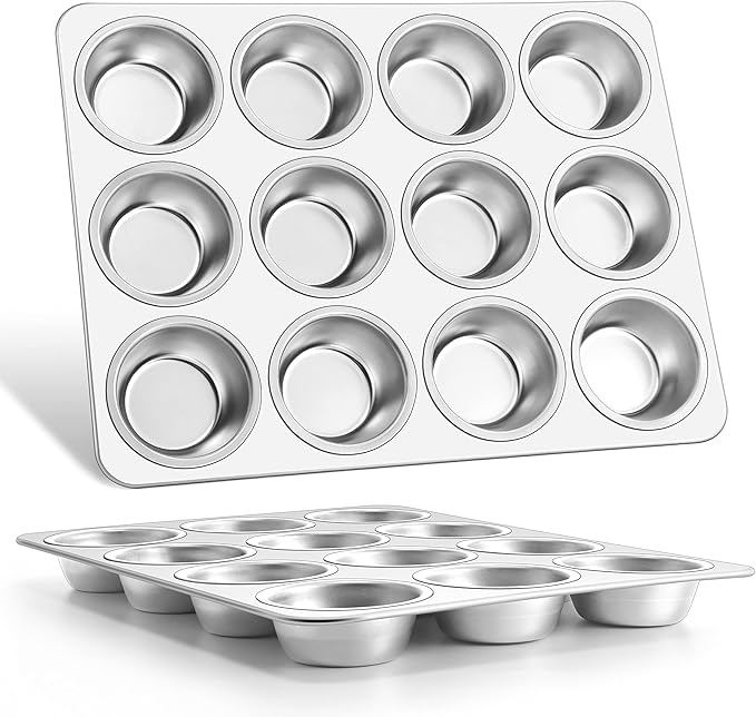E-far Muffin Pan 12-Cup, 2-Pack Stainless Steel Cupcake Pan for Oven