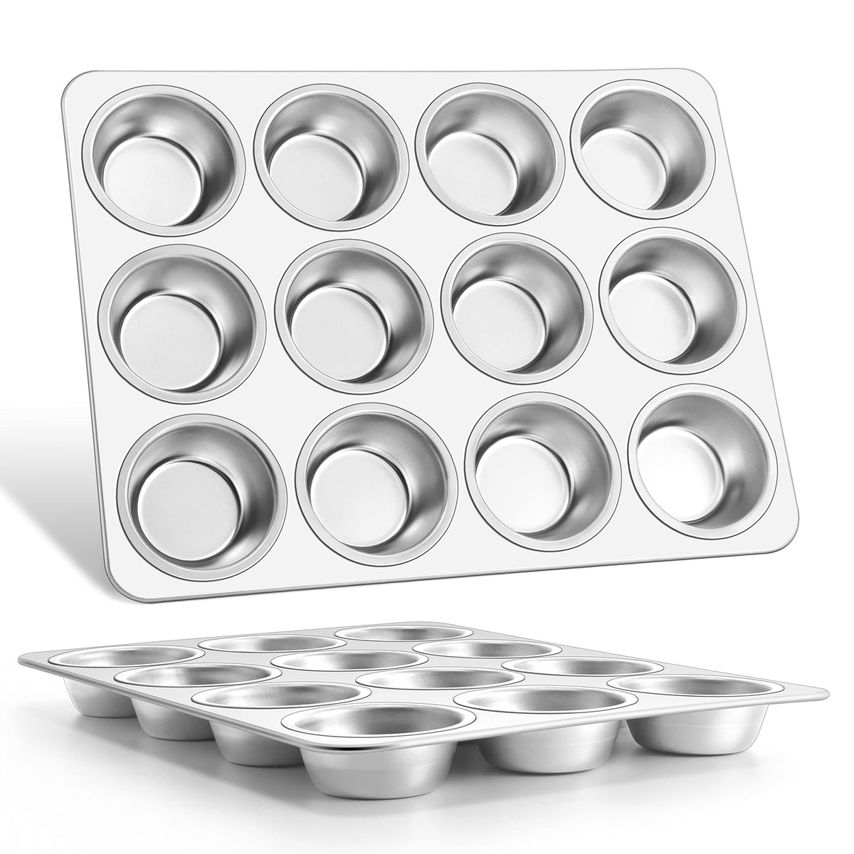 E-far 12-Cup Muffin Pan Set of 4, Stainless Steel Cupcake Pan for Oven