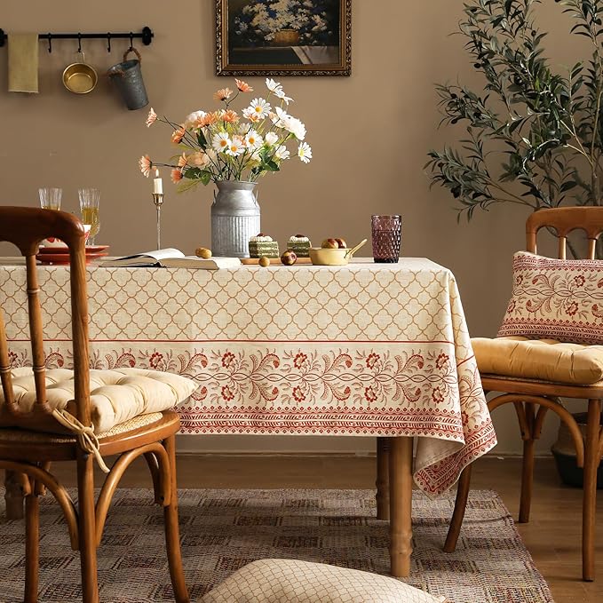 ISAENNE Designer Linen Small Square Tablecloth,55"x55"-Chamonix A
