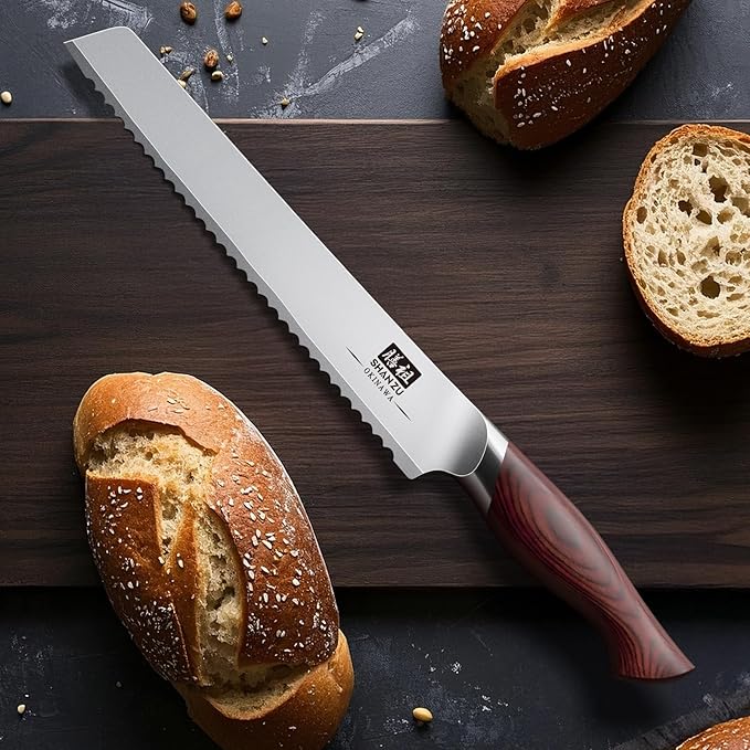 SHAN ZU Bread Knife 8 In, High Carbon 10Cr15Mov Stainless Steel Cake Knife