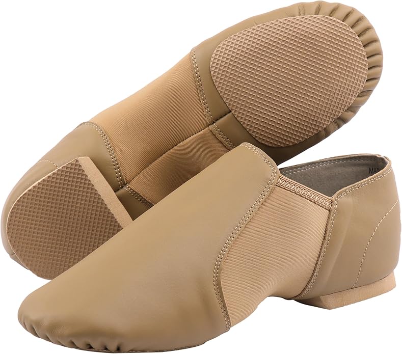 Linodes Leather Jazz Shoe Slip-on for Women Men Dance Shoes Brown 10.5M