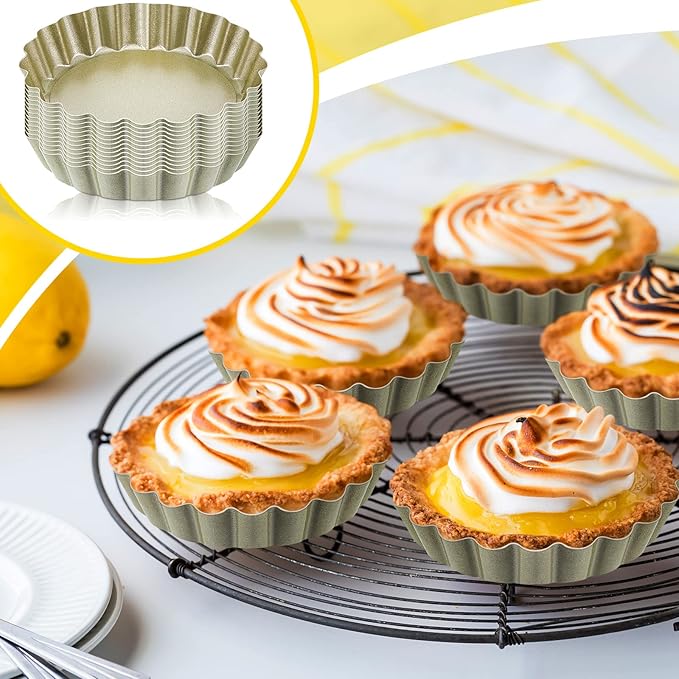 Tessco for you 16 Pcs Mini Tart Pans for Baking, Gold Round