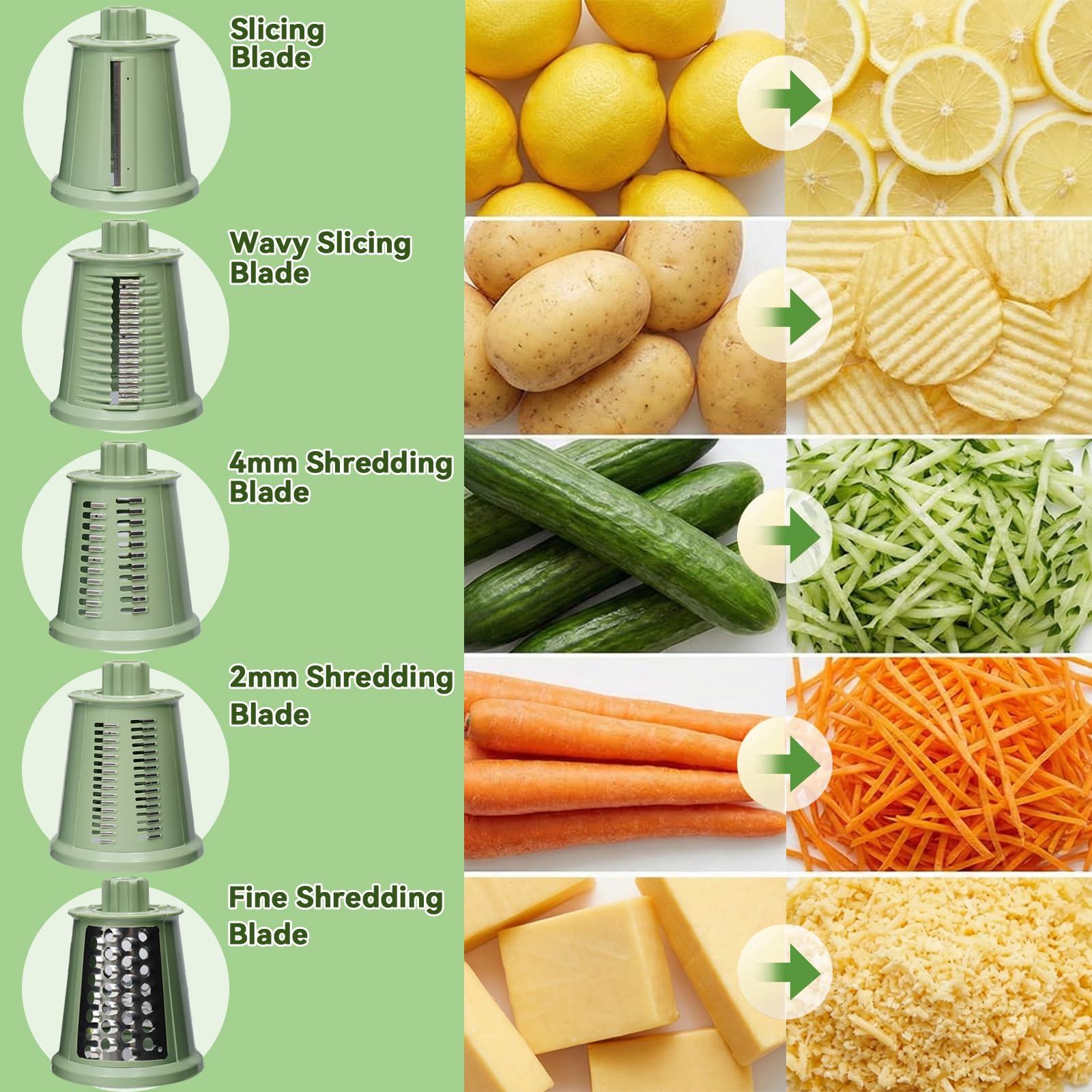 ChinKc Upgrade Rotary Cheese Grater Shredder with Handle, Strong Suction Base, Multi-purpose Rotary Grater Slicer with 5 Interchangeable Blades for Ice, Vegetables, Fruit, Nuts with Blade Storage Box