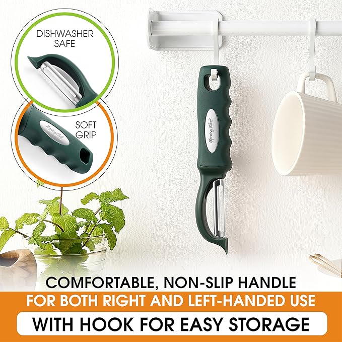 Spring Chef Potato Peeler for Kitchen with Soft Grip Handle, Pine Green