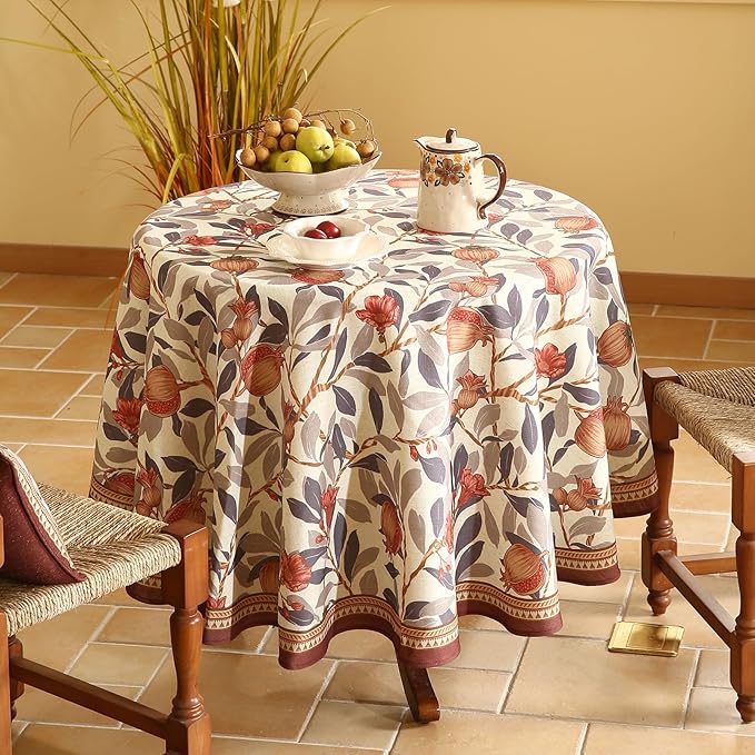 patdrea Vintage French Linen Tablecloth,Round,Diameter 55"
