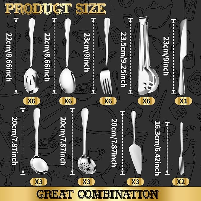 ZLMTZDJD 36-Piece Stainless Steel Serving Utensil Set – Complete Buffet Essentials with Spoons, Forks, Tongs, Ladle & More. Perfect for Wedding, Holiday, Catering, and Family Gatherings(Silver)