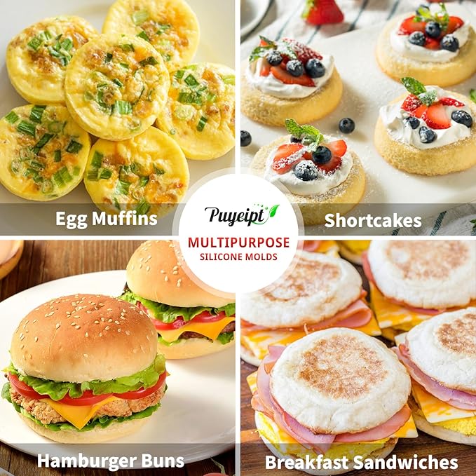 4 Inch Silicone Egg Molds for Breakfast Sandwiches, 2 Pack, 12 Cavities
