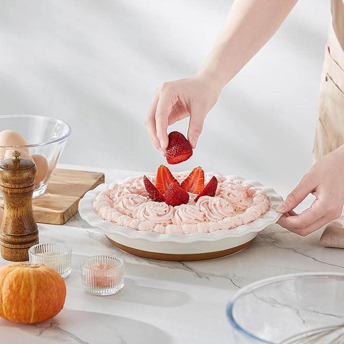 MALACASA Ceramic Pie Pan for Baking - 9 inch Pie Plate, Quiche Baking Dish