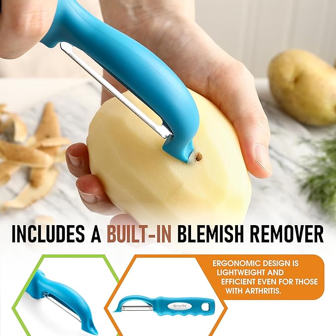 Spring Chef Swivel Vegetable Peeler with Soft Grip Handle, Set of 2, Teal
