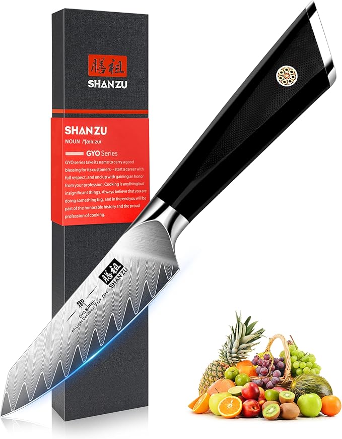 SHAN ZU Damascus Paring Knife,Fruit Knife 4 Inch