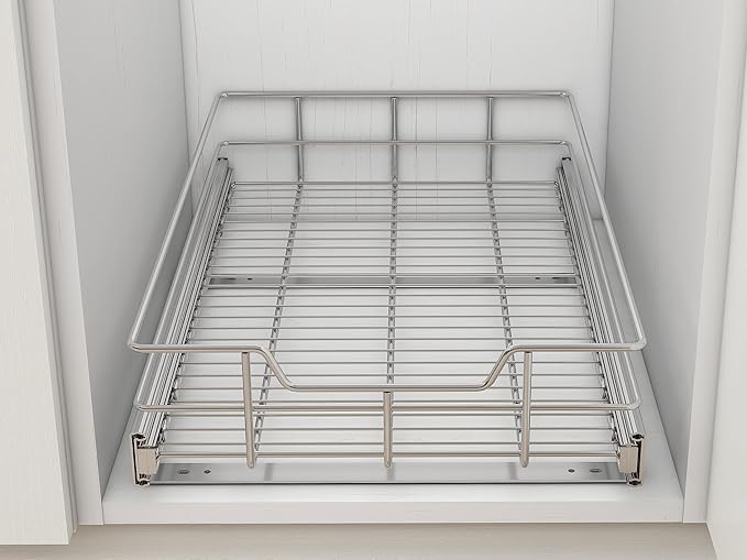 Pull Out Cabinet Organizer 9" W X 17" D, Chromed, Full Slide Out Drawers