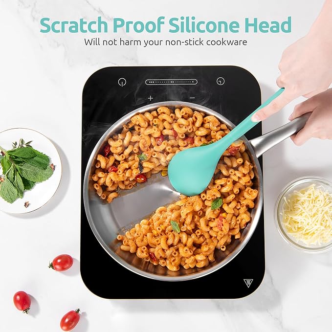 U-Taste Silicone Kitchen Cooking Utensil Set of 5, 13.6" Long, Aqua Sky