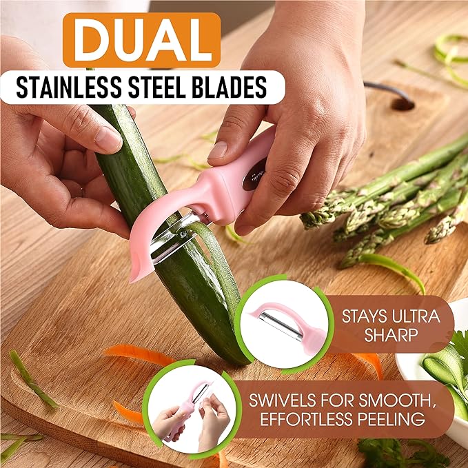 Spring Chef Swivel Vegetable Peeler with Soft Grip Handle, Pink Lemonade