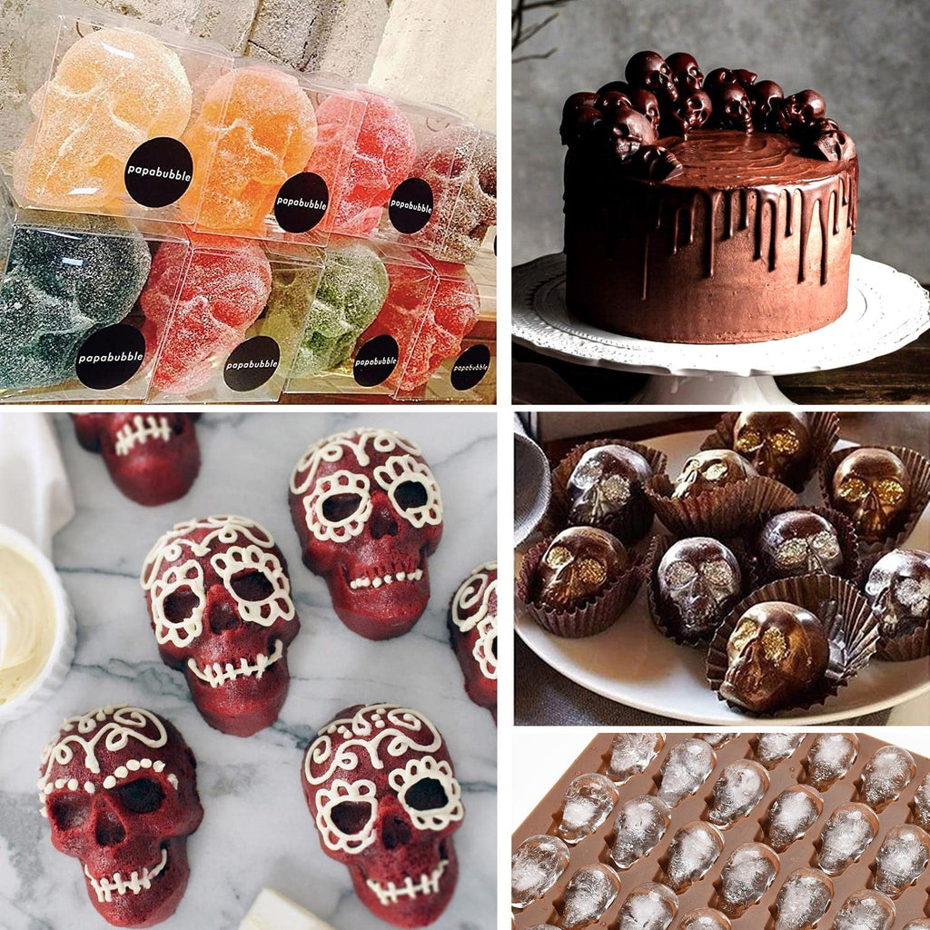 3Pcs Skull Silicone Candy Molds, Mini Skull Mold with 3 Droppers