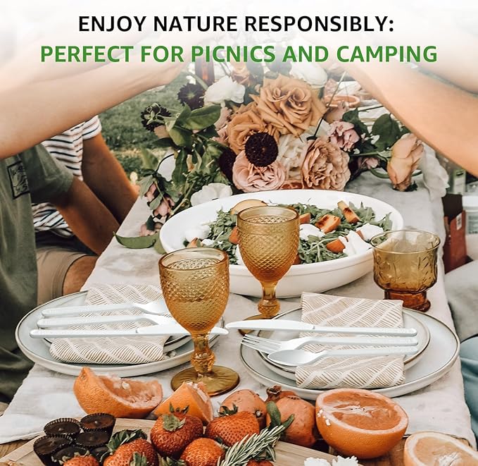 Biocean 100% Plastic Spoons 60 Count Disposable Soup Spoons Heavy Duty Utensils Disposable Silverware Eco Friendly Flatware for Party Camping Picnics Wedding-Ivory White
