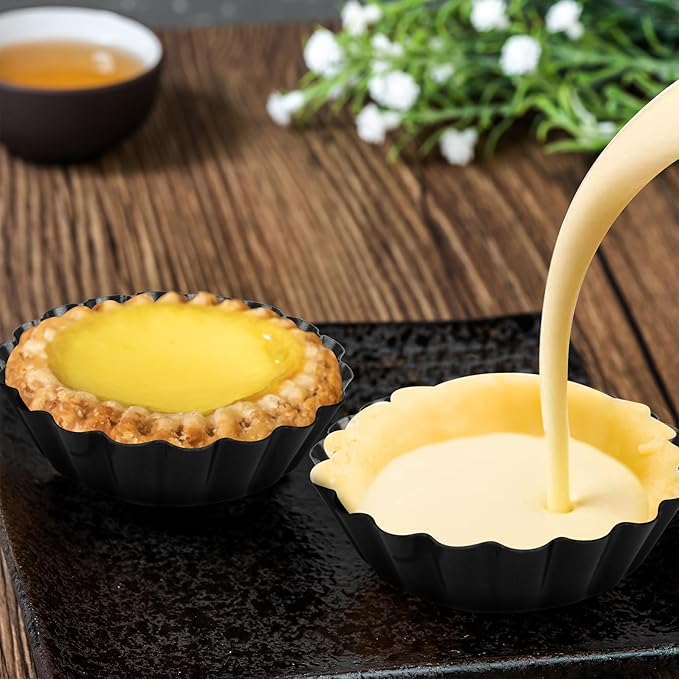 FARQAN 12 pcs Egg Tart Molds, 3" Mini Tart Pans Removable Bottom, Cupcake Cake Muffin Mold Tin Pan Baking Tool, Reusable Quiche Bakeware Carbon Steel for Pies, Quiche, Cheese Cakes, Desserts