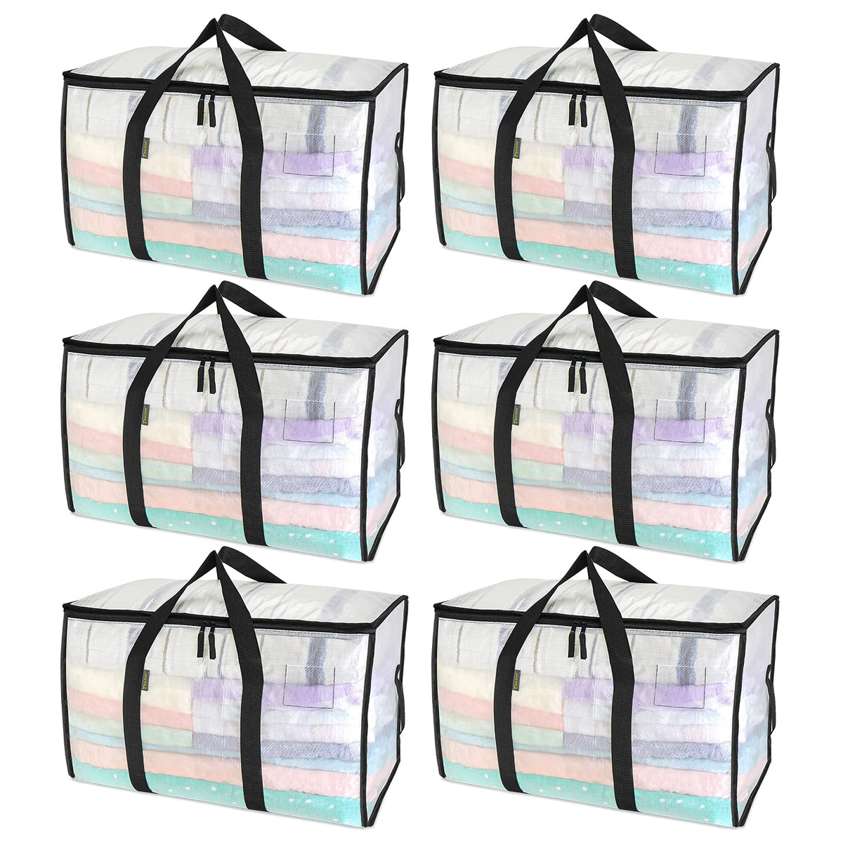 BALEINE 4-Pack Oversized Moving Bags with Reinforced Handles, Heavy-Duty Storage Tote Moving Supplies for Packaging, Camping (Blue w/Window, 4-Pack)