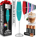 Zulay Kitchen Powerful Milk Frother Wand With Duracell Batteries - Ultra Fast Handheld Drink Mixer - Electric Whisk Foam Maker for Coffee, Lattes, Cappuccino & Matcha - Double Whisk - Caribbean Aqua