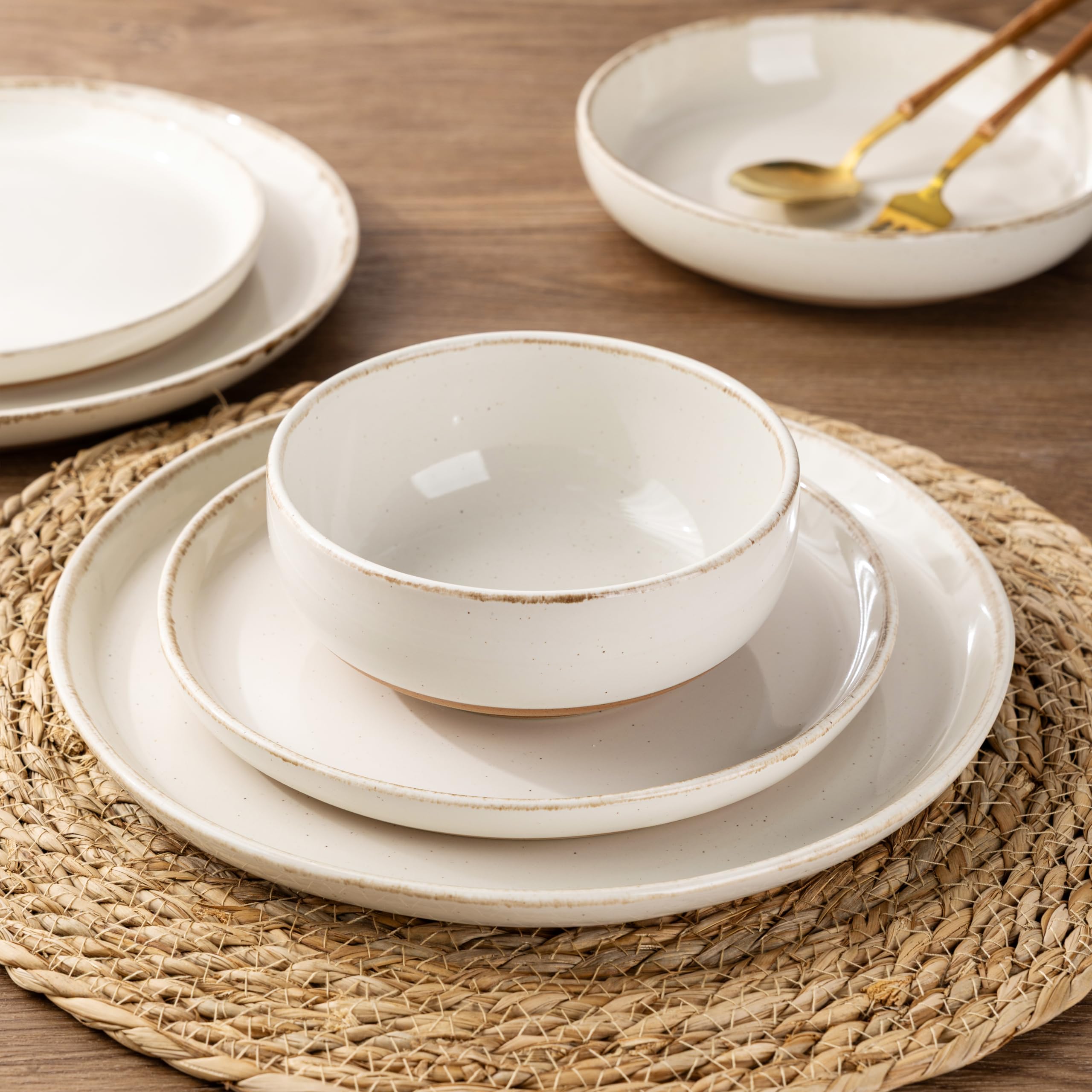 AmorArc Dinnerware Sets for 4, 16 Pieces Ceramic Plates and Bowls Set