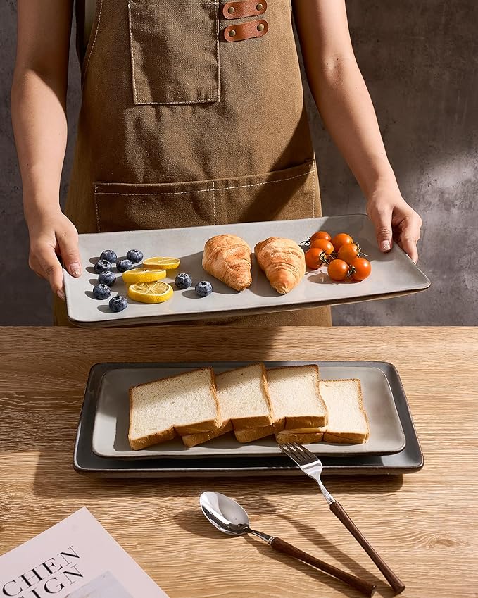 Famiware Serving Platters Set of 3 Sizes - Rectangular, Grey