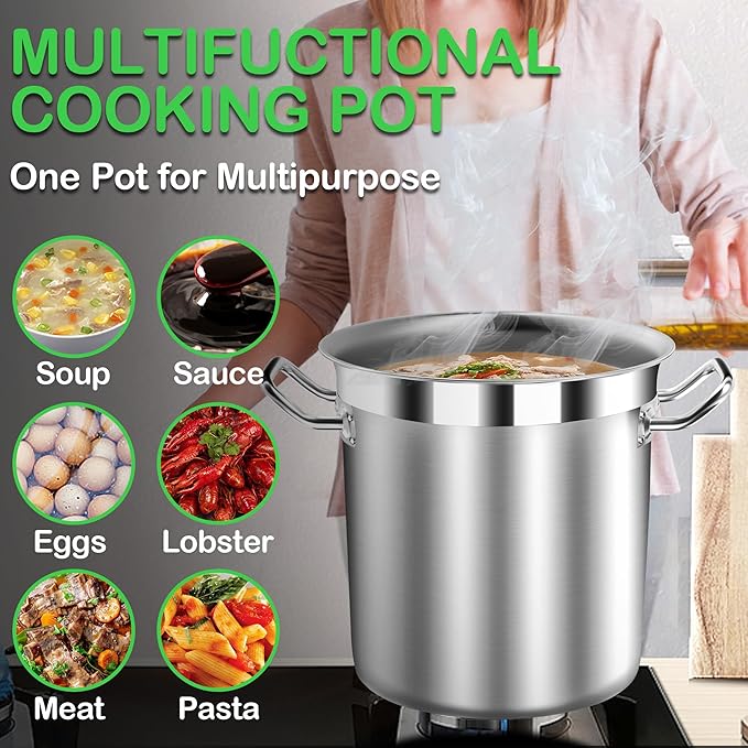 STOCKPOT Stainless Steel Stock Pot with Lid – 24 Quart (6 Gallon) Heavy-Duty Cooking Pot for Soup, Stew, Pasta – Commercial & Home Use, Easy to Clean
