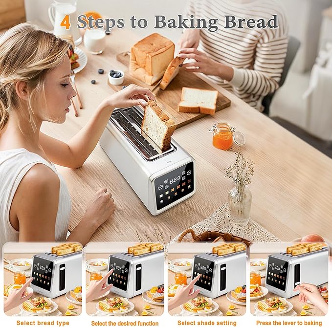 Long Slot Toaster 4 Slice, Touch Screen LED Display, 1.5” Extra Wide Slots