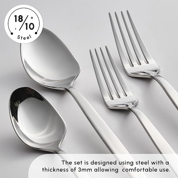Karaca Thor 84-Piece Table Silverware Cutlery Set with Box, Stainless Steel in Elegant Box, Stylish and Durable Cutlery for Demanding Table Culture