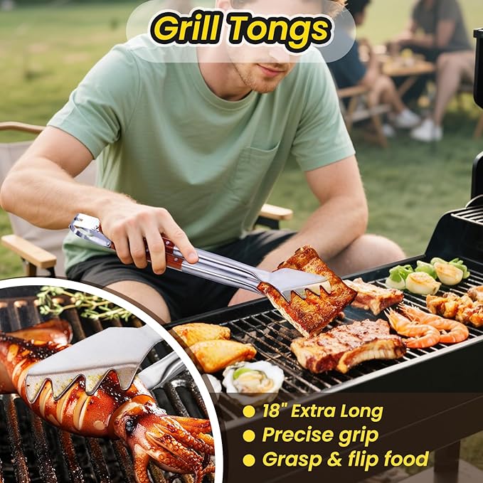 FamilyKit 4PCS Grilling Accessories Rose Wooden BBQ Grilling Tools Set