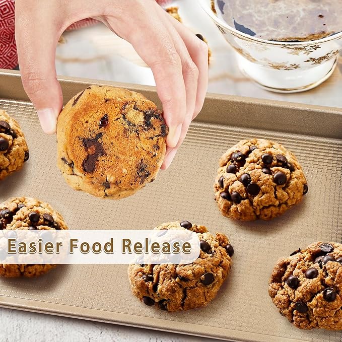 FLAREFX Baking Sheet Pan Set of 3 | Nonstick Cookie Sheets for Baking Supplies | No Rust & No Toxic Carbon Steel Half Sheet Pan+Jelly Roll Pan+Quarter Sheet Pan Set | Heavy Duty Baking Tray for Oven