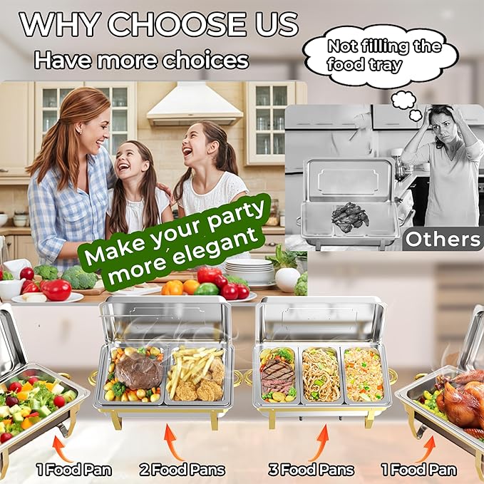 4Pack Rectangular Chafing Dishes for Buffet,Total 36QT Set with 7 Food Pans
