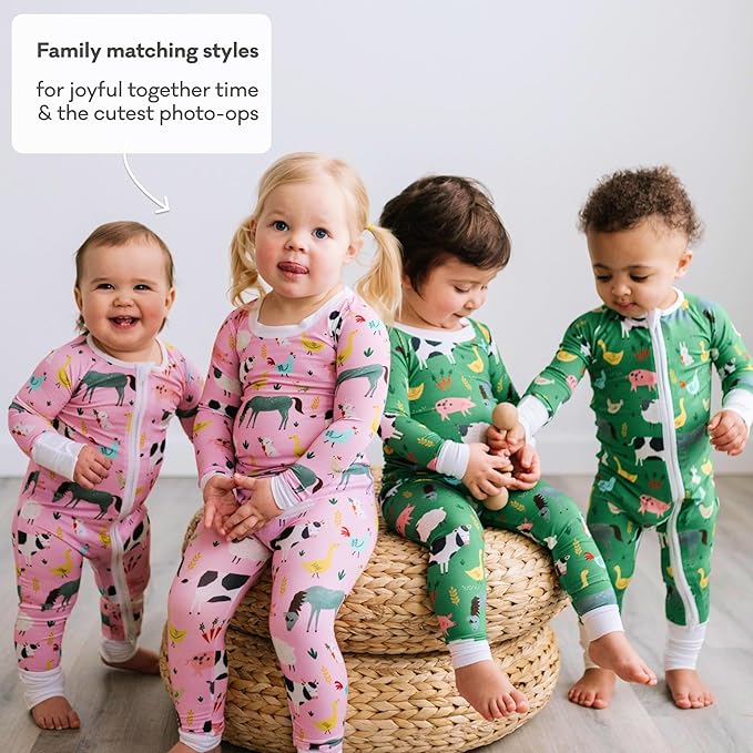 Little Sleepies Baby Pajamas, Pink Farm Animals, 0-3M