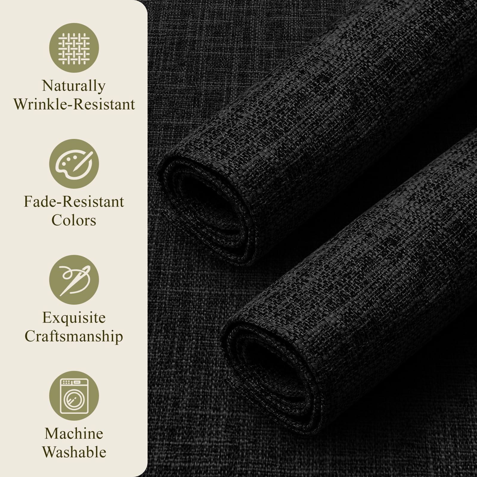 KXN Placemats Set of 6, Dual-Layer Thickened Faux Linen Table Mats, Heat Resistant & Wrinkle-Free, Machine Washable Cloth Place Mats for Kitchen Dining Indoor Outdoor (Black)
