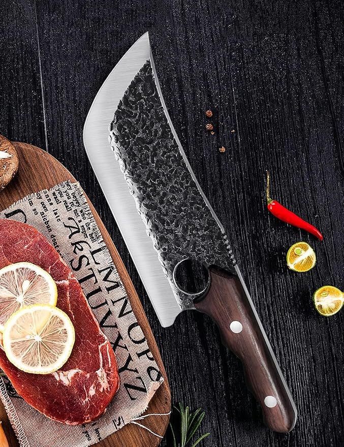 DRGSKL Hand Forged Meat Cleaver Knife with Belt Sheath and Gift Box
