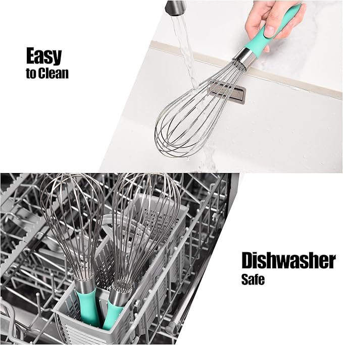 Doosu 18/8 Stainless Steel Balloon Whisk for Cooking (8 Wires, Aqua Sky)
