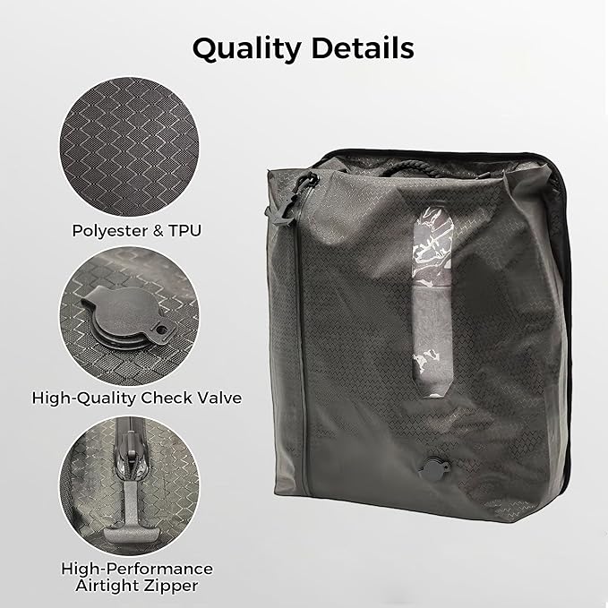 ZPO Travel Vacuum Bags with Pump, IP68 Waterproof Reusable Vacuum Compression Travel Bag with Transparent Window, Reusable Airless Vacuum Kit for Clothes, Backpacks & Suitcases (2 PC+PUMP)