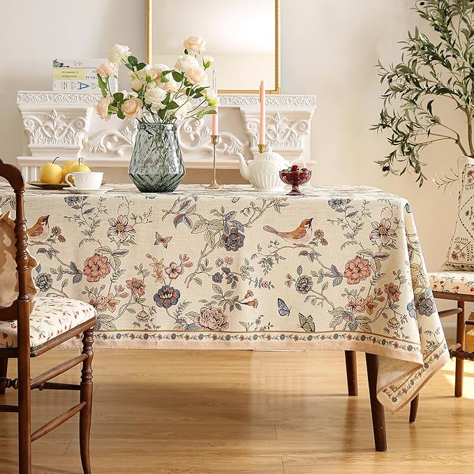 ISAENNE Designer French Linen Square Large Tablecloth,67"x67"-Cornucopia