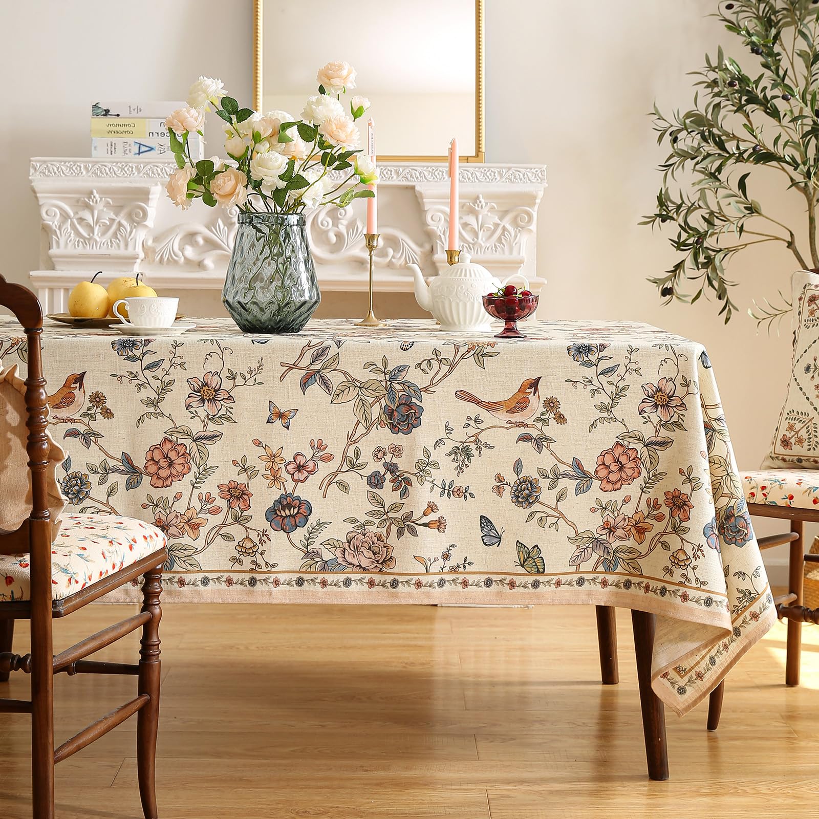 ISAENNE Designer French Linen Rectangular Tablecloth,94"x63"-Cornucopia