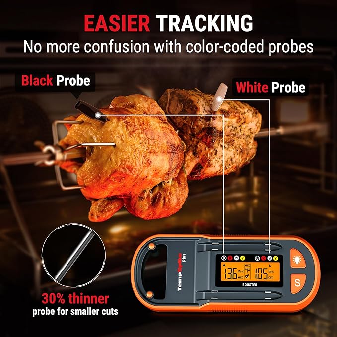 TempPro TempSpike 600ft Wireless Meat Thermometer with 2 Color-Coded Probes