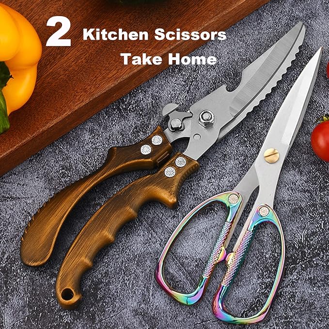 AUDAMI Poultry Shears 2-Pack, Heavy Duty Meat Scissors, Stainless Steel Spring Loaded, Turkey & Chicken Shears, Food Scissors