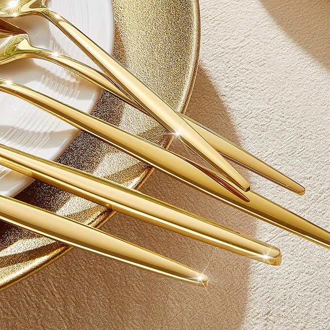 18/10 Silverware Set for 8, 40 Piece Gold Stainless Steel Flatware Cutlery