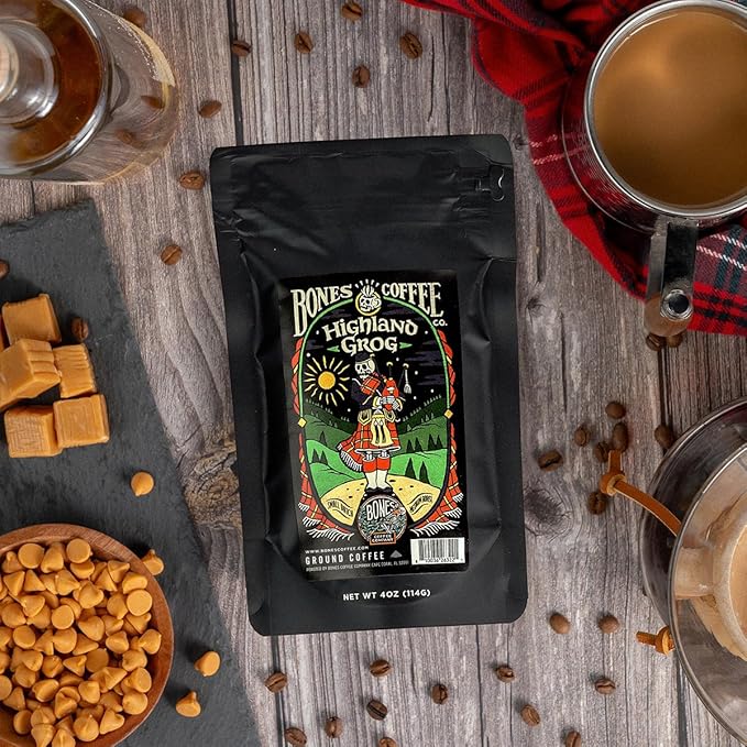 Bones Coffee Company NEW Favorite Flavors Sample Pack, Assorted Flavored Coffee Low Acid Medium Roast Arabica Beans Specialty Coffee Gifts, Auto Drip and French Press Compatible, 4 oz Pack of 5 Ground