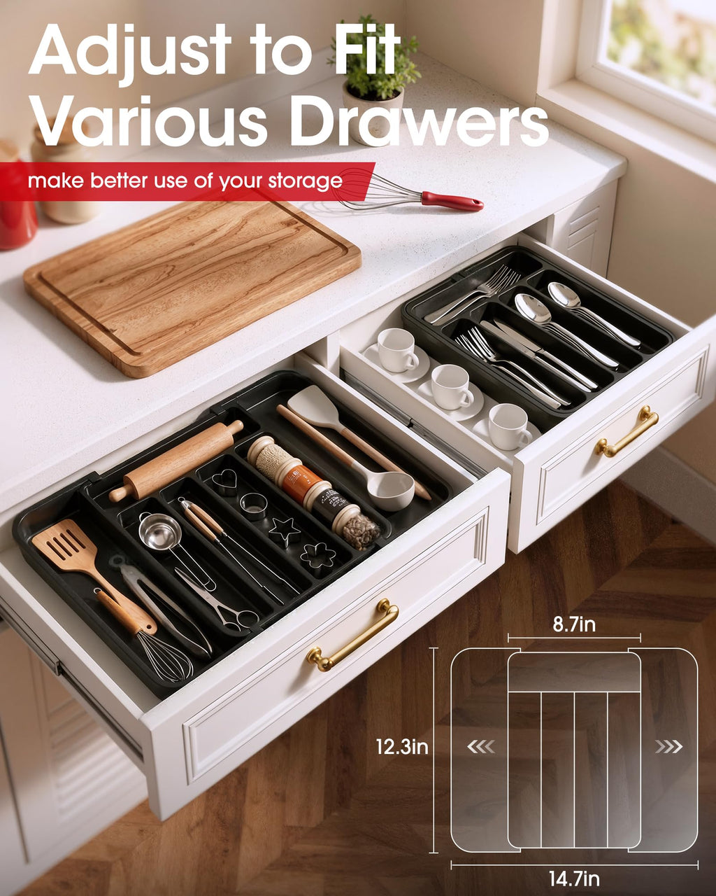 Aujen Silverware Drawer Organizer, Adjustable Utensil Cutlery Tray