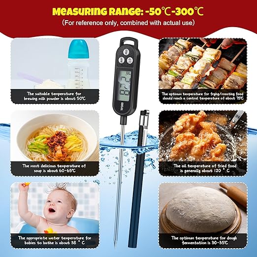 Copkim 6 Pcs Meat Food Thermometer Food with Probe Water Liquid Instant Read Digital Thermometer Kitchen Cooking Supplies for Cooking BBQ Milk Yogurt (Black,White,Red)