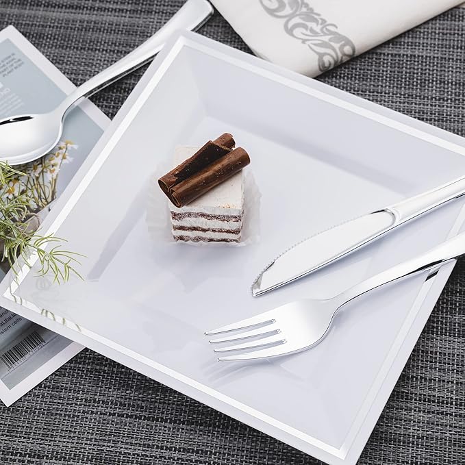 N9R 200PCS Silver Plastic Silverware, Disposable Utensils & Cutlery
