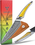 SANMUZUO 5 inch Utility Knife, Japanese VG-10 Damascus Steel Kitchen Knife, Ultra Sharp Fruit Knife with Full-tang Handle in Yellow Resin, LA-S9 Series