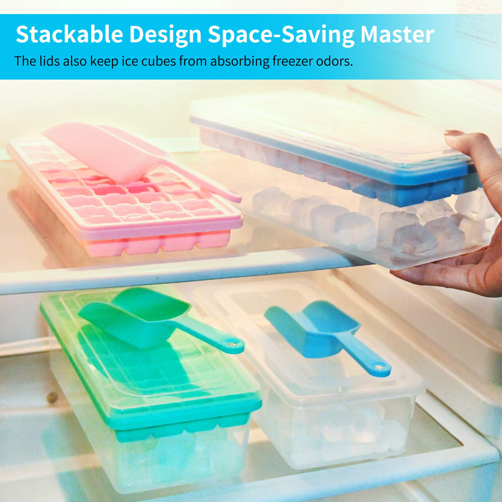 Silicone Ice Cube Tray with Leak-Proof Lid & Storage Bin for Freezer – BPA-Free 36-Piece Nugget Ice Molds, Spill-Resistant Cover & Ice Scoop Container Cover