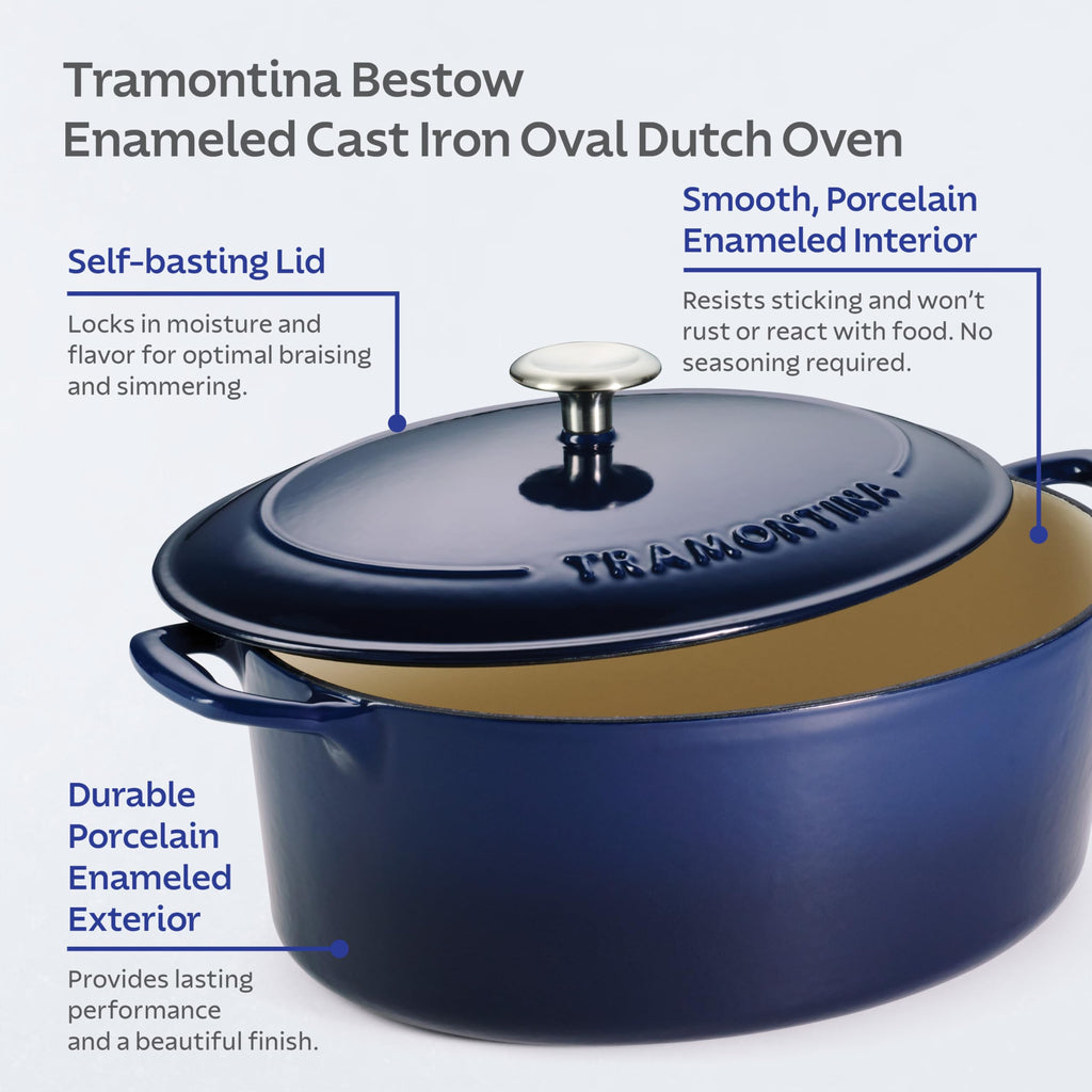 Tramontina Bestow Enameled Cast Iron 7-Qt Oval Dutch Oven Pot with Lid